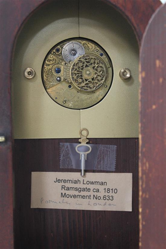 A Regency inlaid mahogany mantel timepiece 10in.